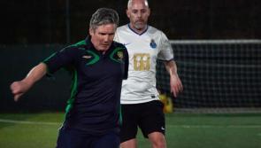 New British Prime Minister plays five-a-side in an Irish jersey